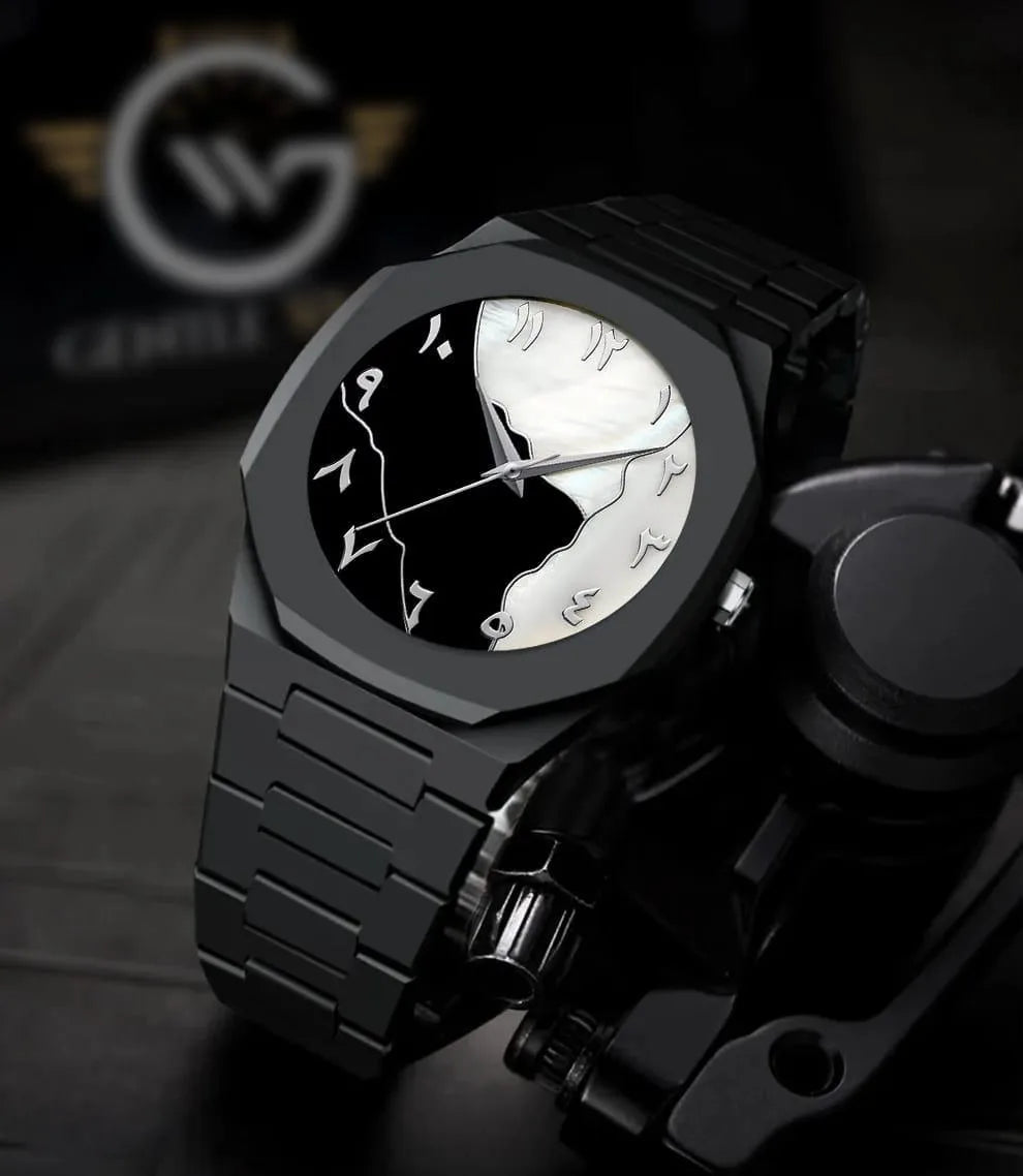 Men's Marble Dial Black Arabic Aura Watch