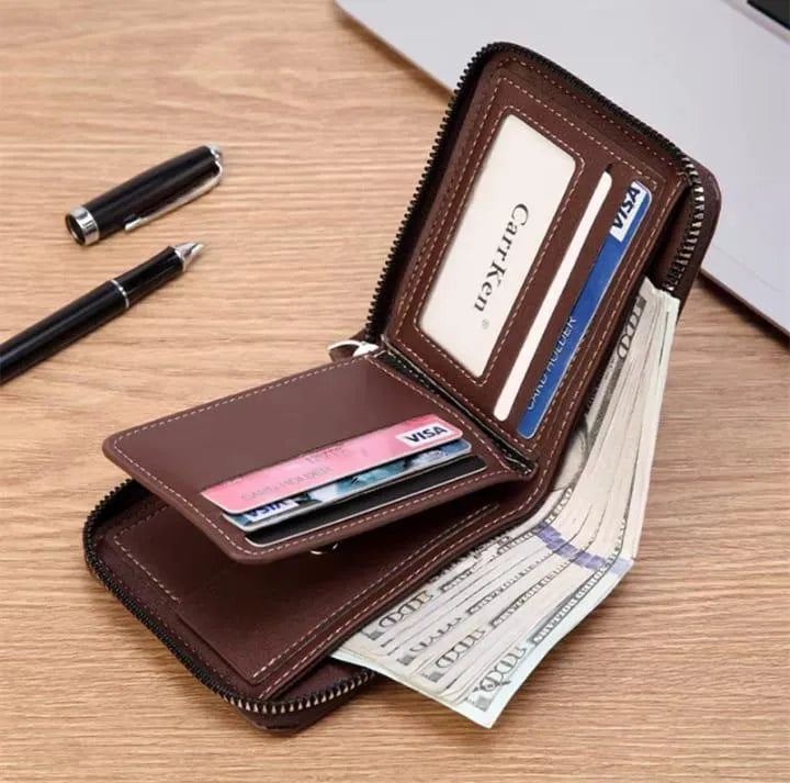 Men's Zipper Leather Wallet