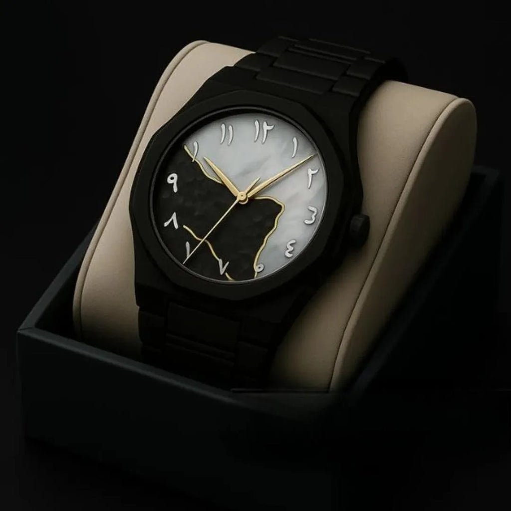 Men's Marble Dial Black Aura Watch