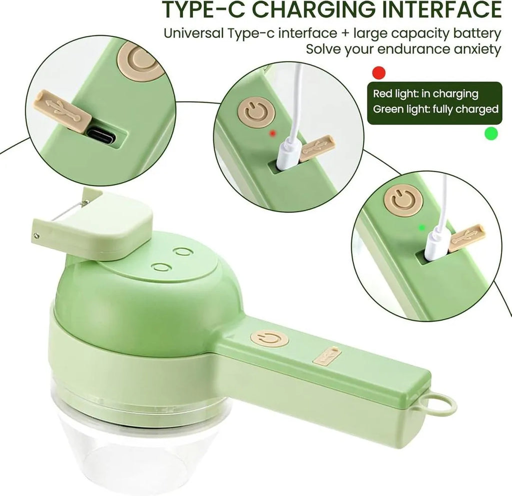 4-in-1 Wireless Electric Food Chopper - Portable Vegetable Chopper for Onion, Garlic, Meat & Herbs