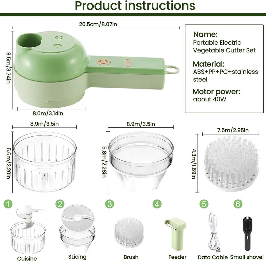 4-in-1 Wireless Electric Food Chopper - Portable Vegetable Chopper for Onion, Garlic, Meat & Herbs