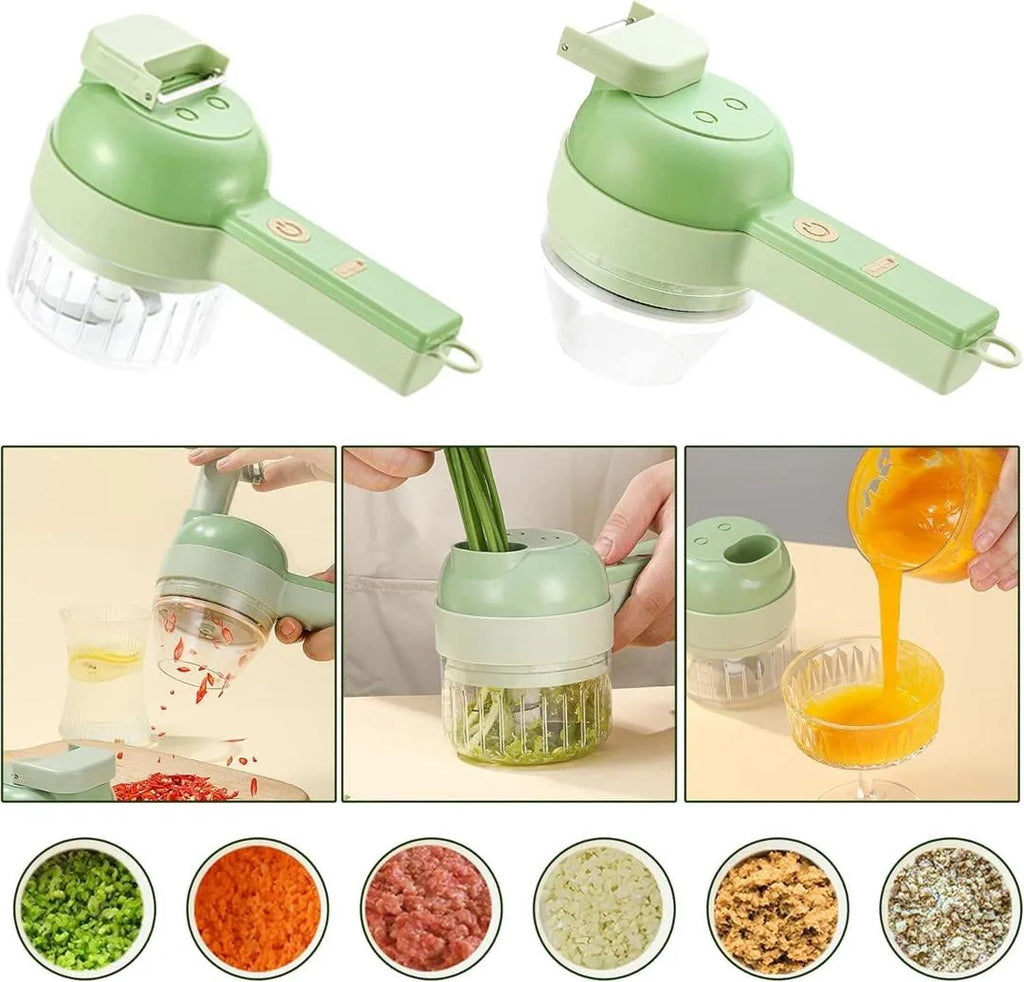 4-in-1 Wireless Electric Food Chopper - Portable Vegetable Chopper for Onion, Garlic, Meat & Herbs